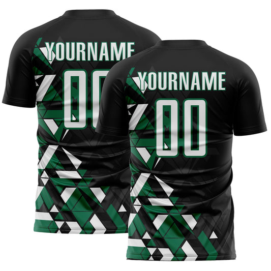 Custom Black White-Kelly Green Geometric Grid Gradient Sublimation Soccer Uniform Jersey - Main View