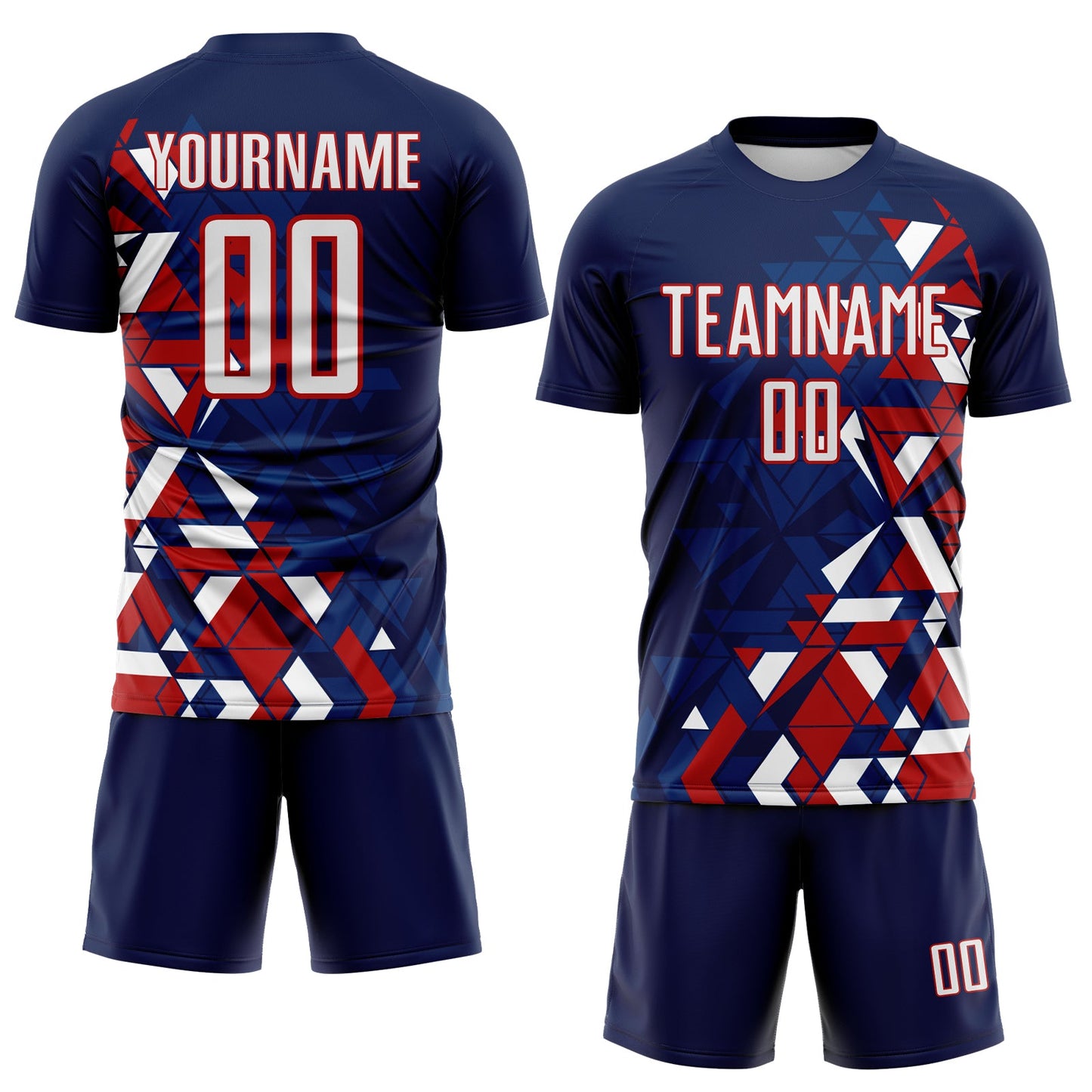 Custom Navy White US Navy Blue-Red Geometric Grid Gradient Sublimation Soccer Uniform Jersey view 2