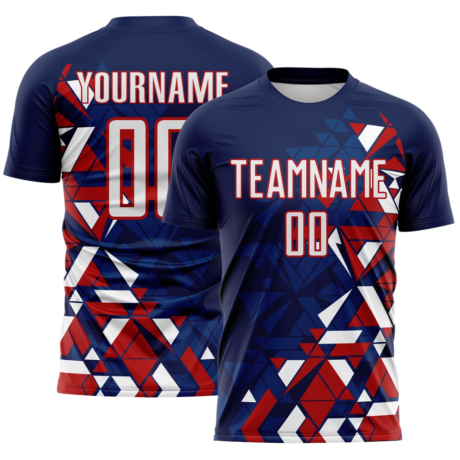 Custom Navy White US Navy Blue-Red Geometric Grid Gradient Sublimation Soccer Uniform Jersey - Main View