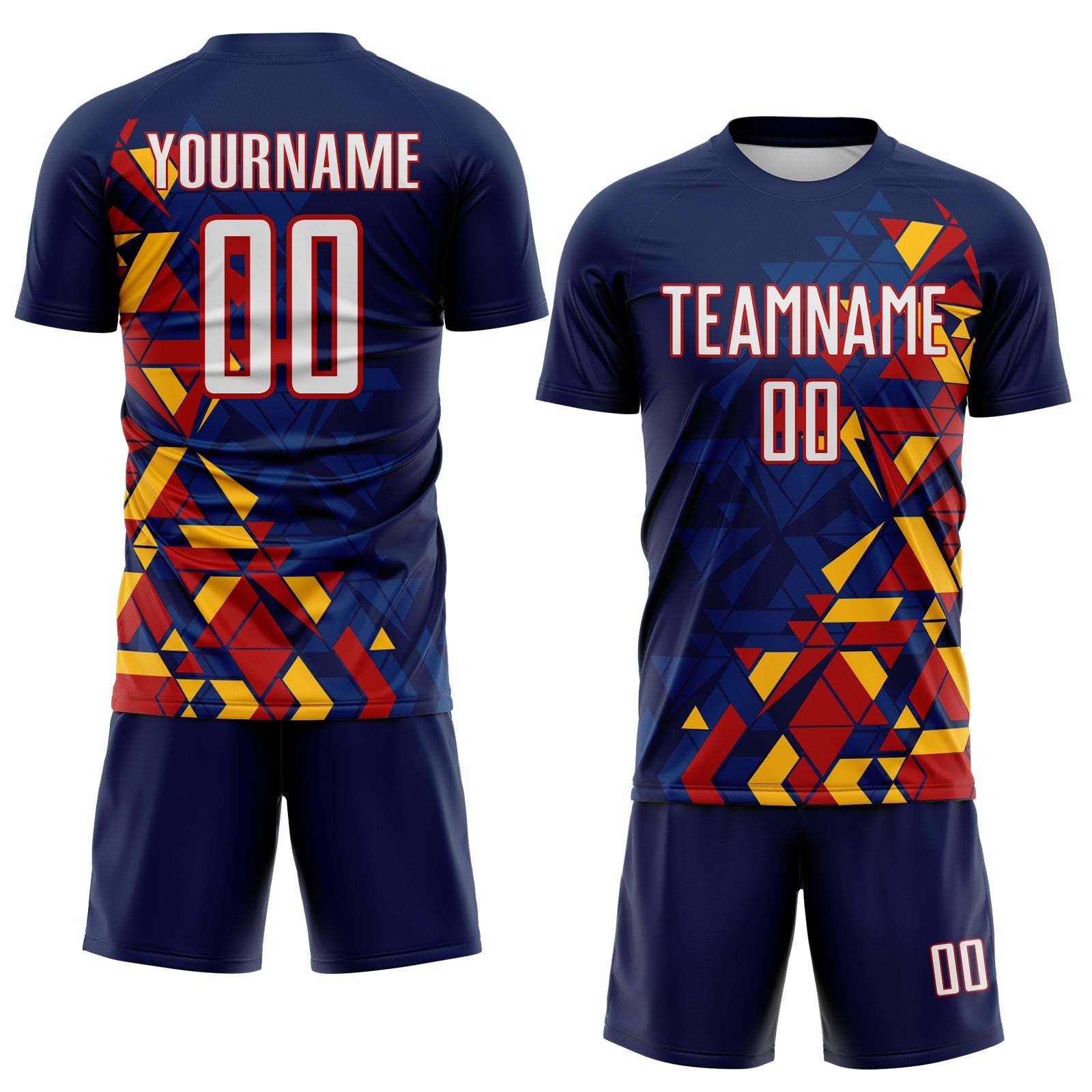 Custom Navy White US Navy Blue Red-Gold Geometric Grid Gradient Sublimation Soccer Uniform Jersey view 2