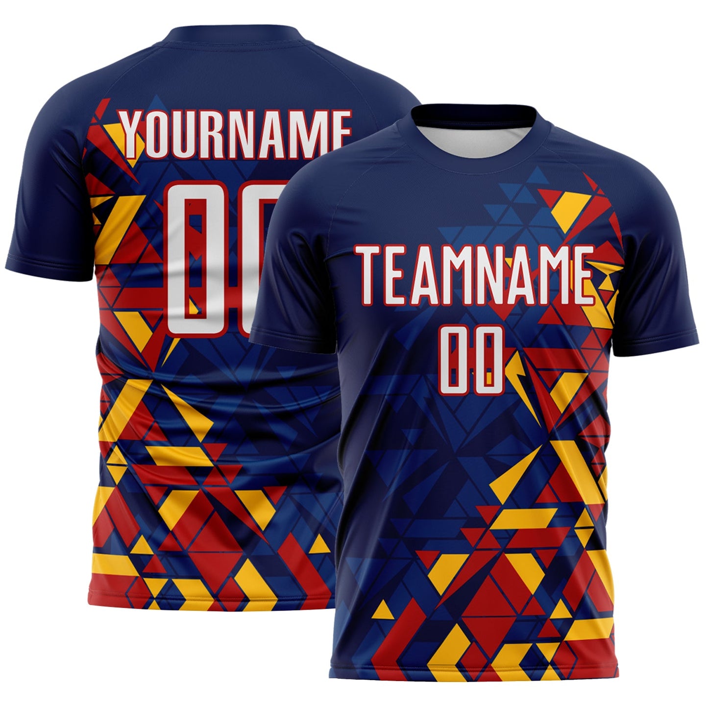 Custom Navy White US Navy Blue Red-Gold Geometric Grid Gradient Sublimation Soccer Uniform Jersey - Main View