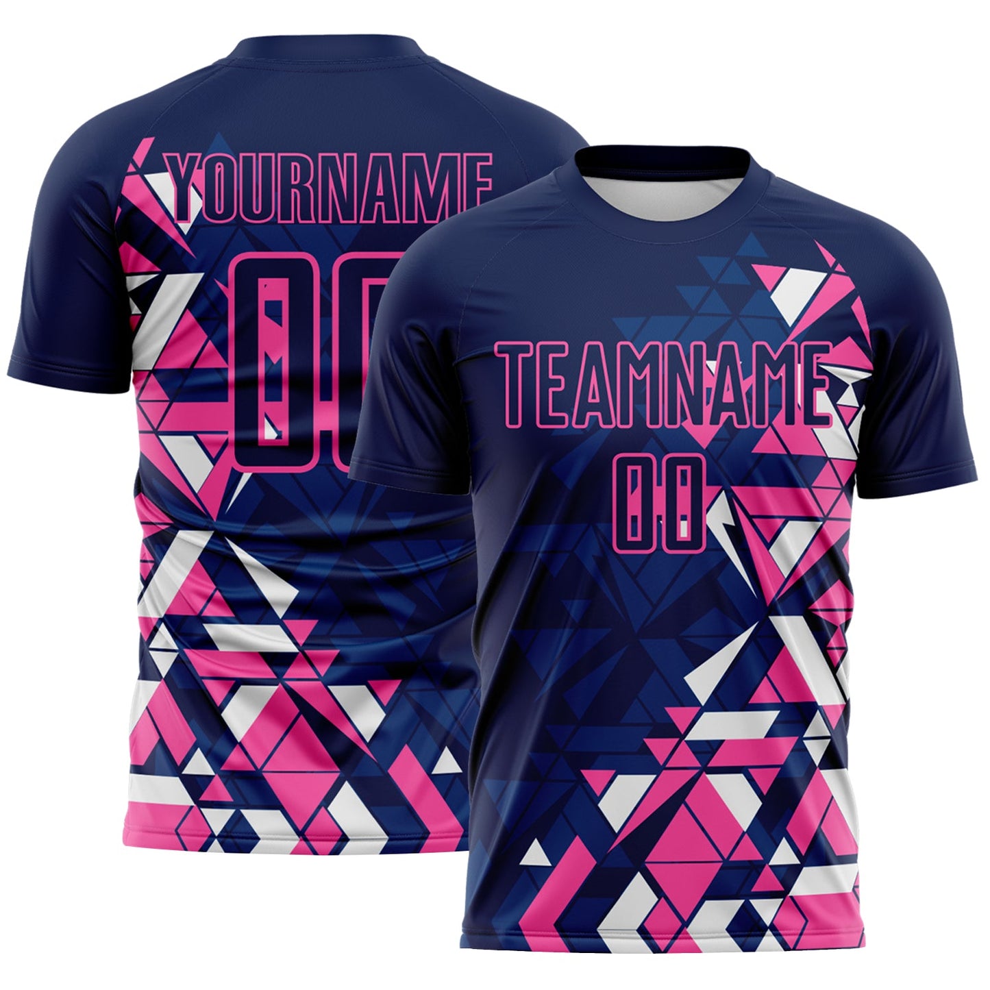 Custom Navy US Navy Blue Pink-White Geometric Grid Gradient Sublimation Soccer Uniform Jersey - Main View