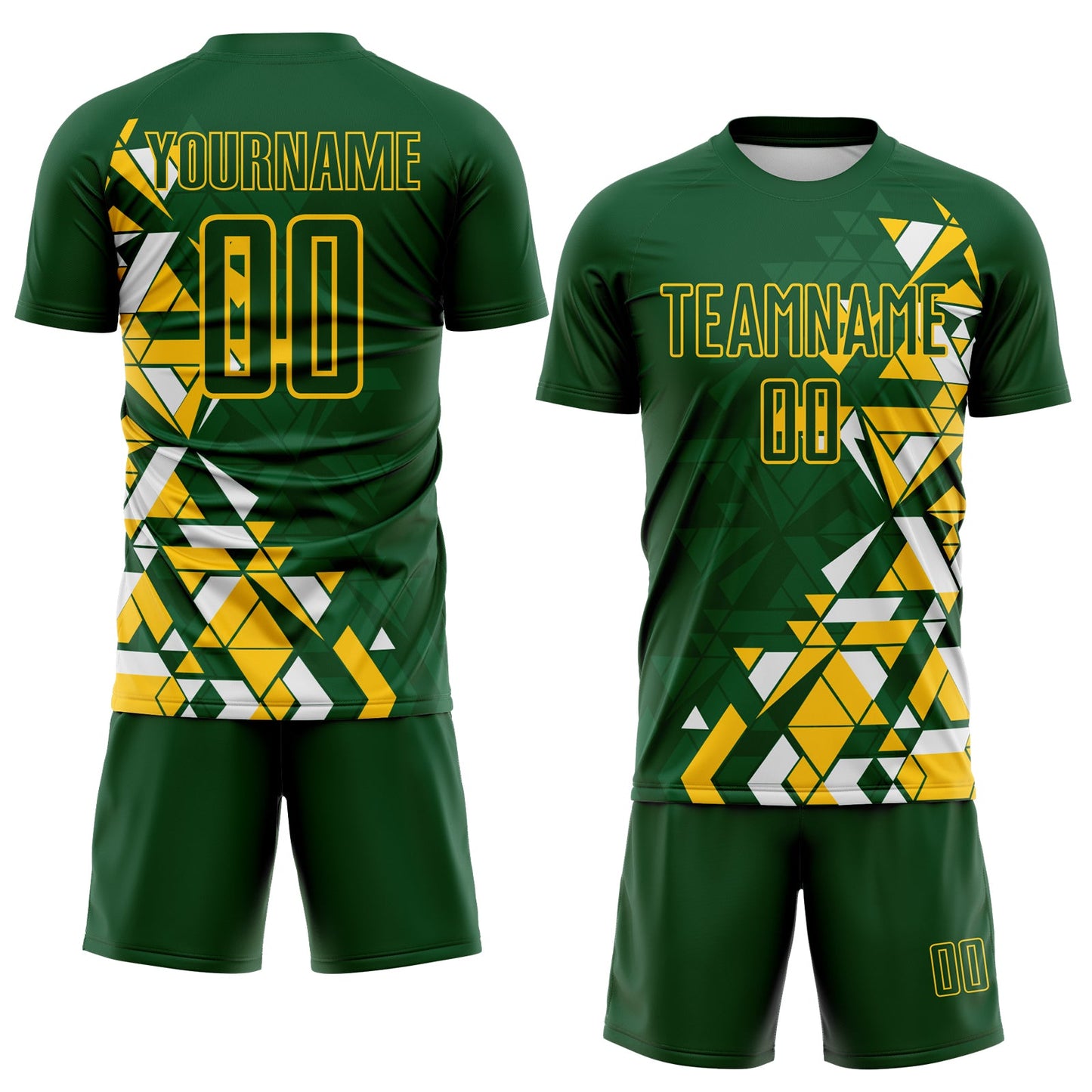 Custom Green Yellow-White Geometric Grid Gradient Sublimation Soccer Uniform Jersey view 2