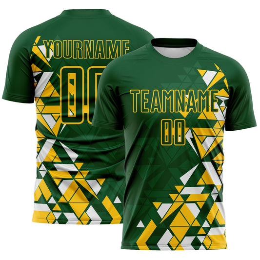 Custom Green Yellow-White Geometric Grid Gradient Sublimation Soccer Uniform Jersey - Main View