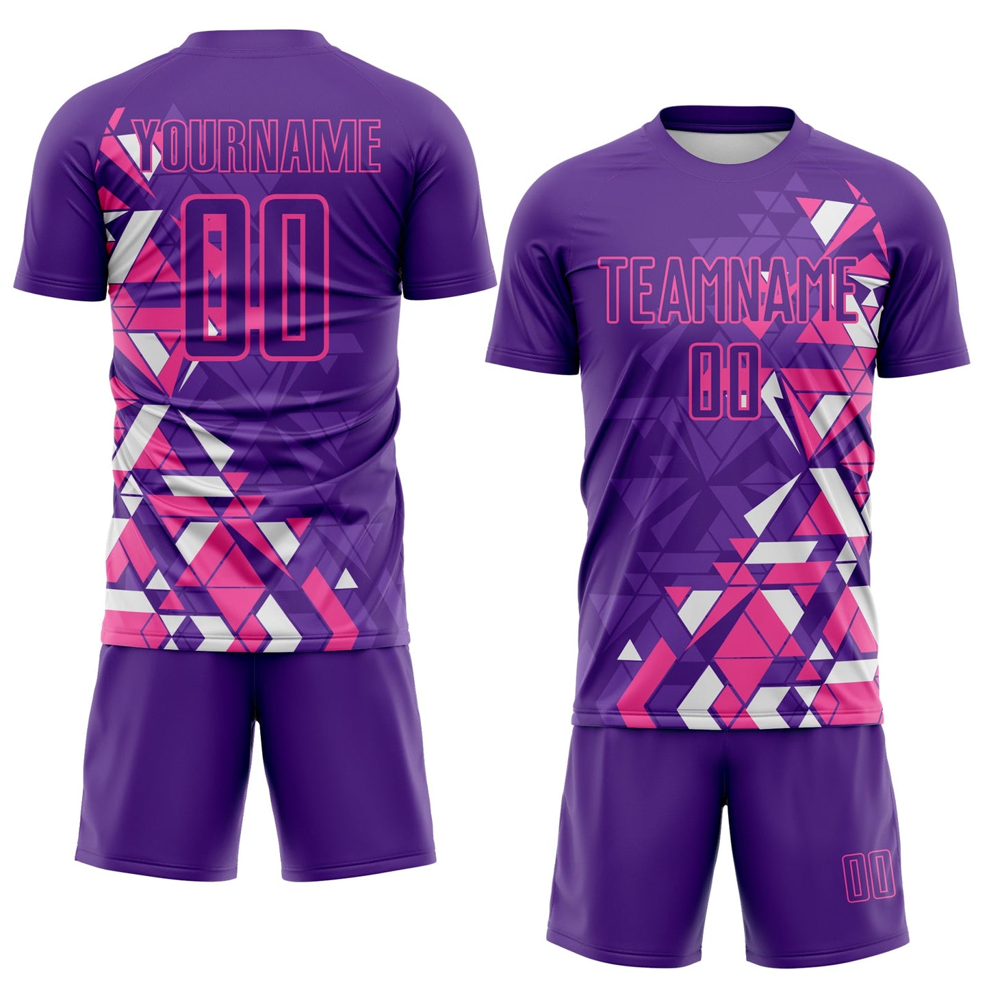 Custom Purple Pink-White Geometric Grid Gradient Sublimation Soccer Uniform Jersey view 2