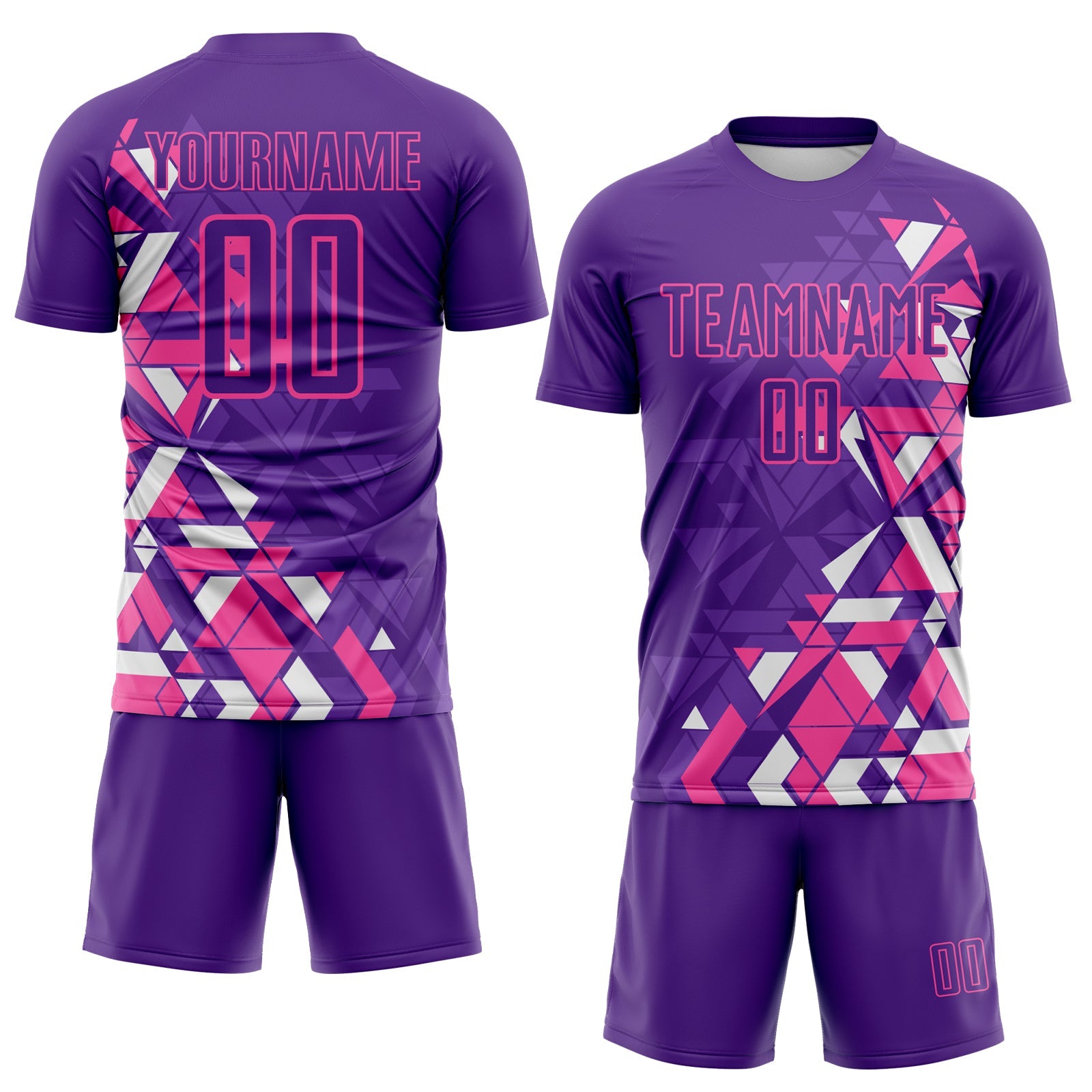 Custom Purple Pink-White Geometric Grid Gradient Sublimation Soccer Uniform Jersey view 2