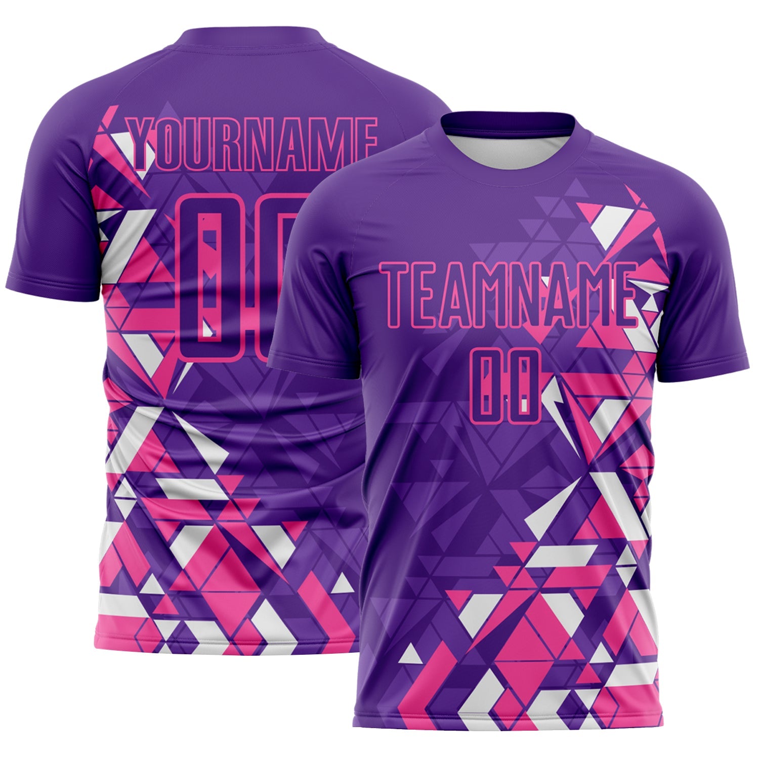Custom Purple Pink-White Geometric Grid Gradient Sublimation Soccer Uniform Jersey - Main View