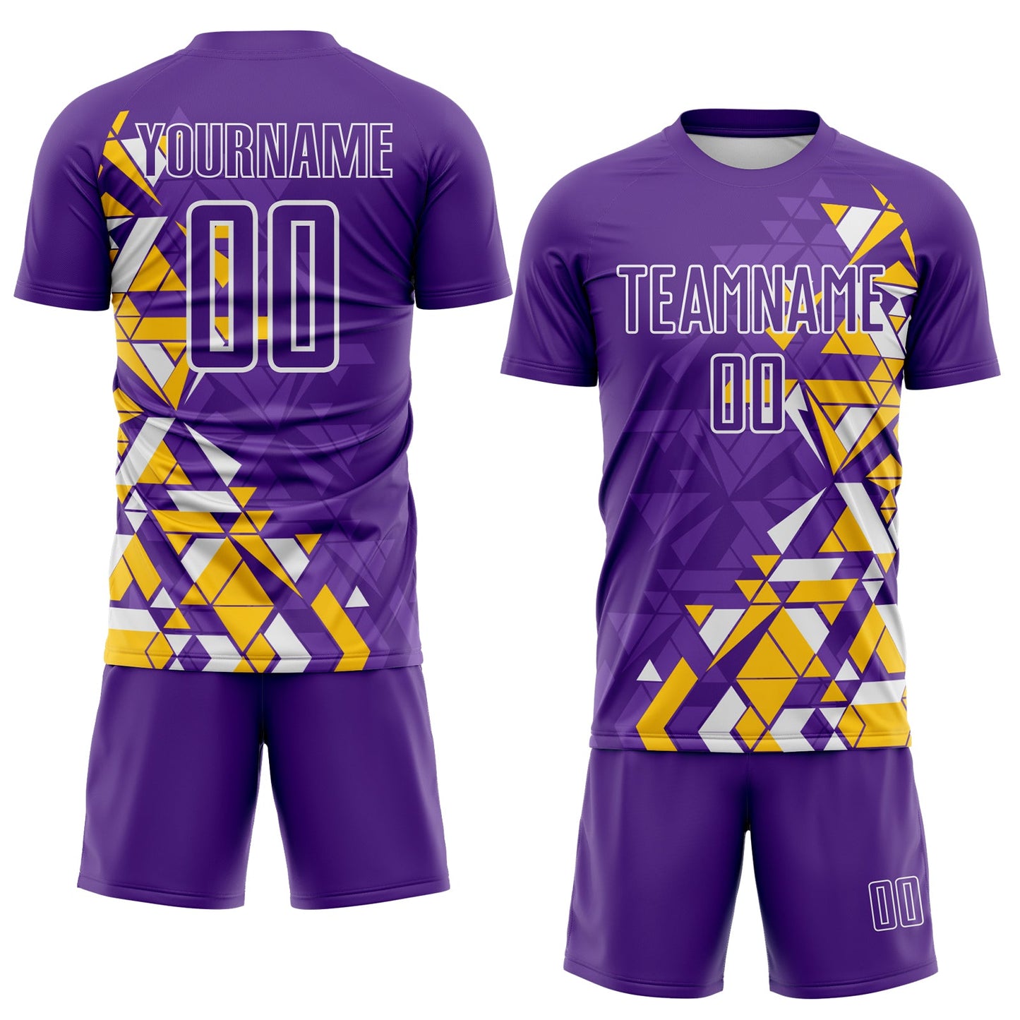 Custom Purple Yellow-White Geometric Grid Gradient Sublimation Soccer Uniform Jersey view 2