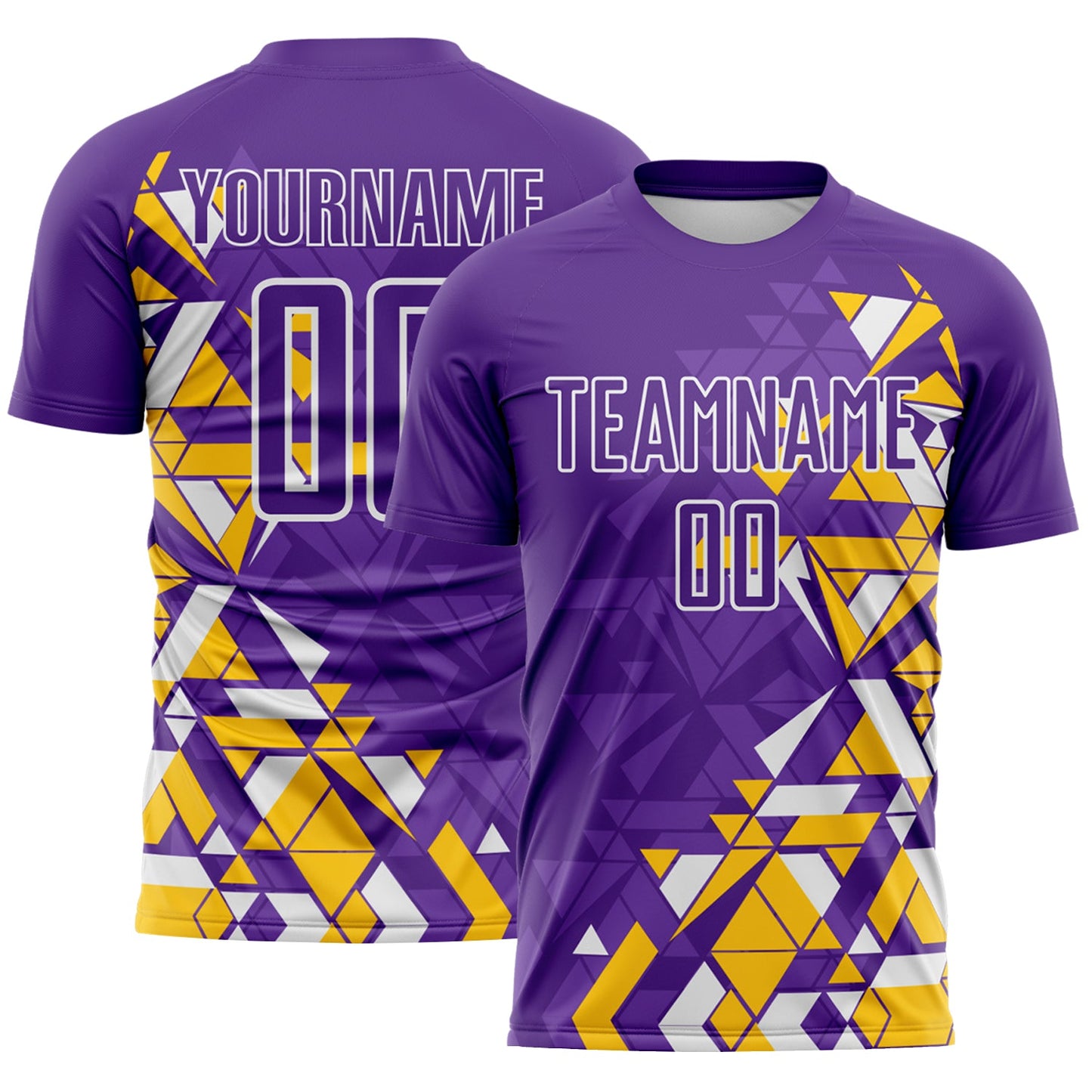 Custom Purple Yellow-White Geometric Grid Gradient Sublimation Soccer Uniform Jersey - Main View