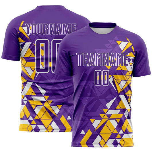 Custom Purple Yellow-White Geometric Grid Gradient Sublimation Soccer Uniform Jersey - Main View