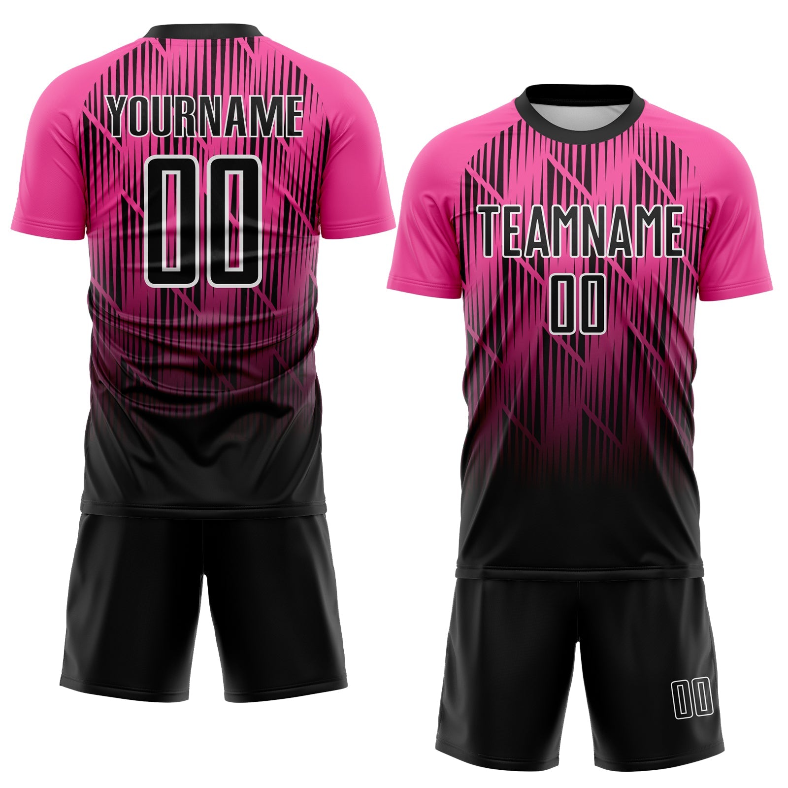 Custom Black Pink-White Spiked Sharp Lines Gradient Sublimation Soccer Uniform Jersey view 2