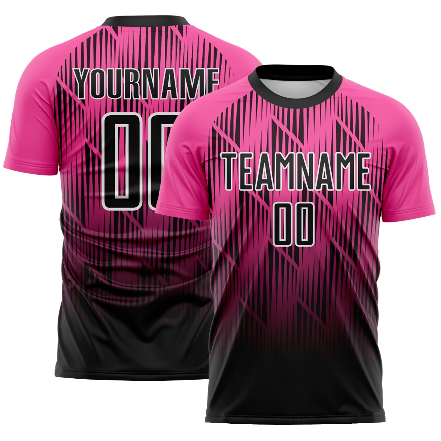 Custom Black Pink-White Spiked Sharp Lines Gradient Sublimation Soccer Uniform Jersey - Main View