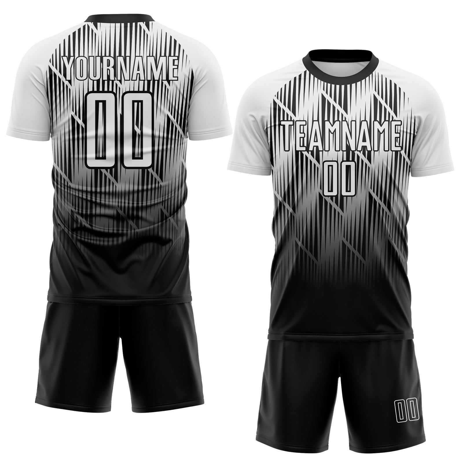 Custom Black-White Spiked Sharp Lines Gradient Sublimation Soccer Uniform Jersey view 2