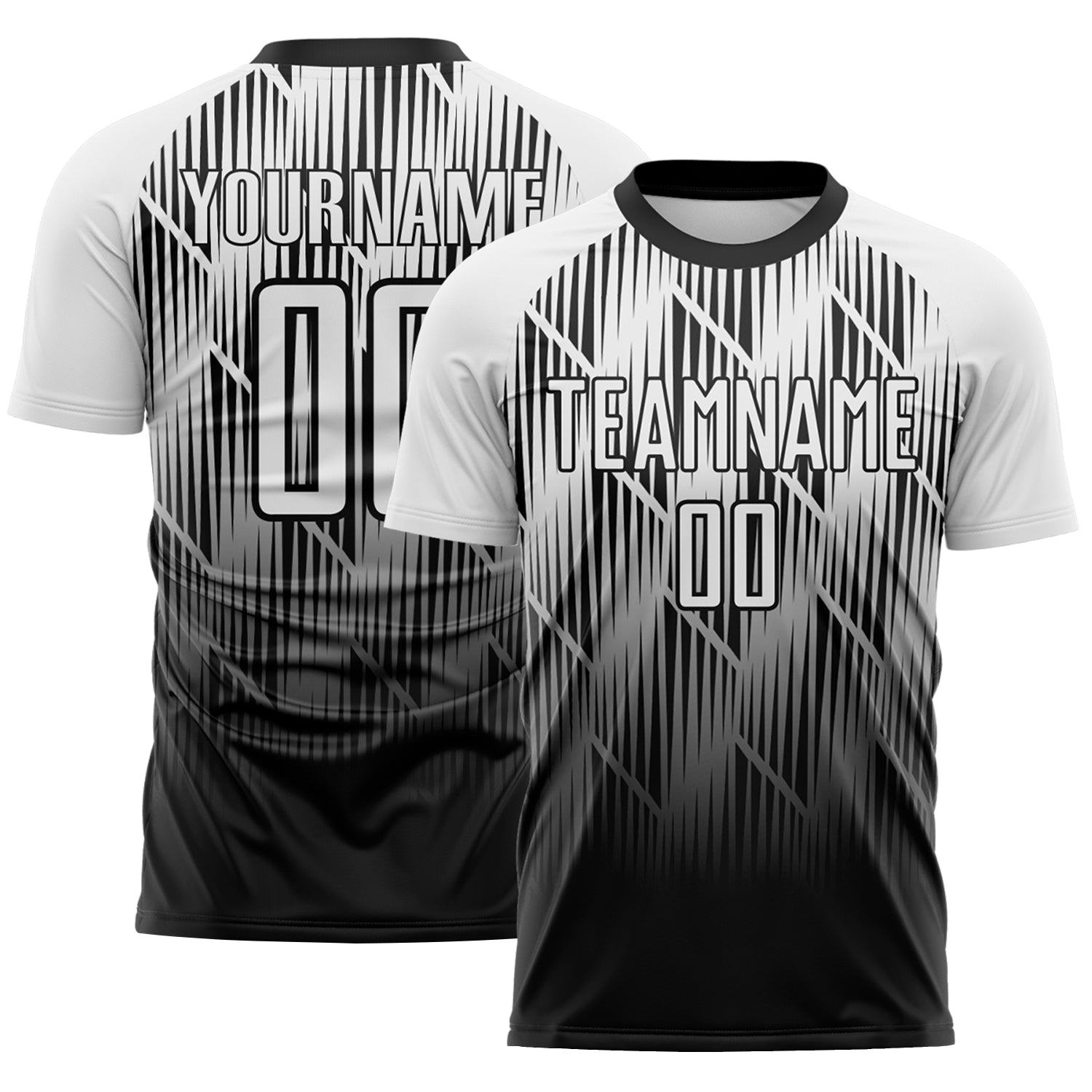 Custom Black-White Spiked Sharp Lines Gradient Sublimation Soccer Uniform Jersey - Main View