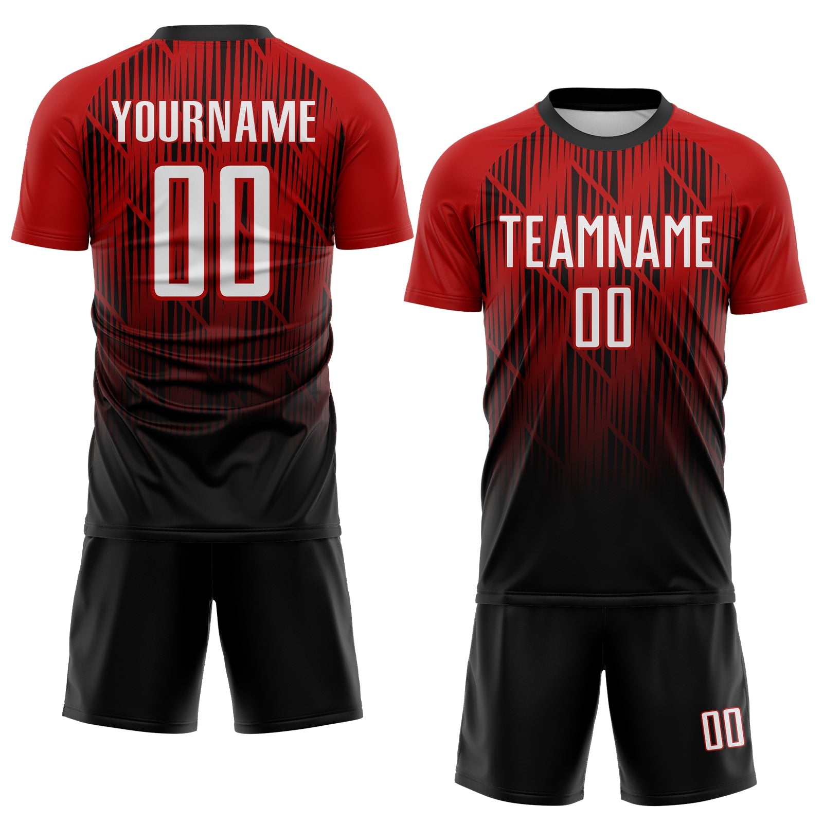 Custom Black White-Red Spiked Sharp Lines Gradient Sublimation Soccer Uniform Jersey view 2