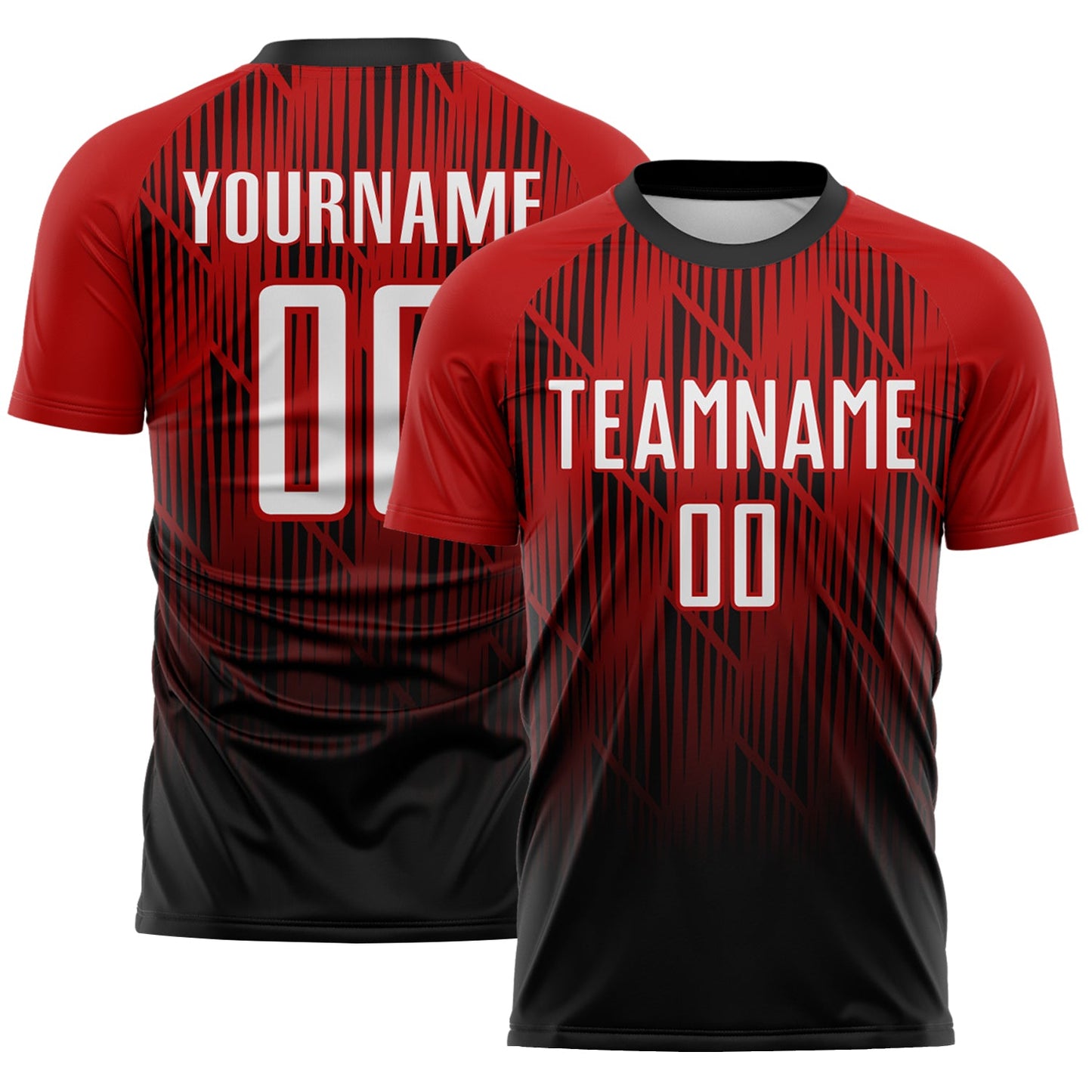 Custom Black White-Red Spiked Sharp Lines Gradient Sublimation Soccer Uniform Jersey - Main View