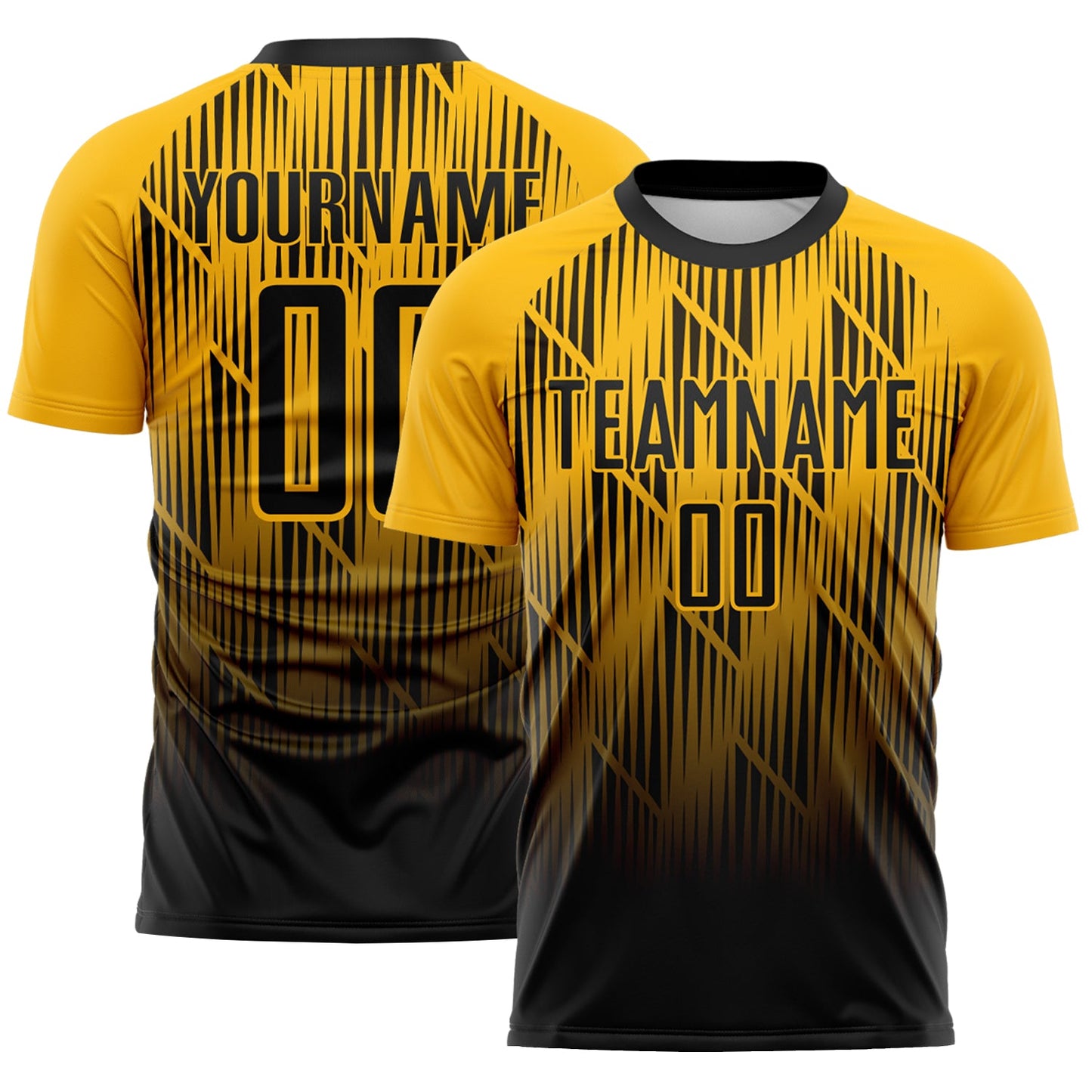 Custom Black-Gold Spiked Sharp Lines Gradient Sublimation Soccer Uniform Jersey - Main View