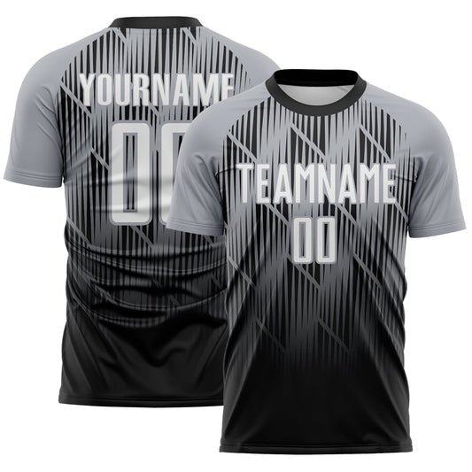 Custom Black White-Gray Spiked Sharp Lines Gradient Sublimation Soccer Uniform Jersey - Main View