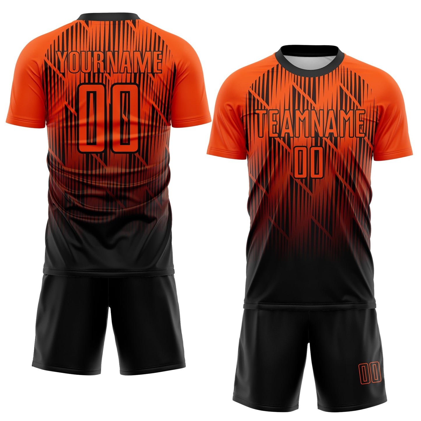 Custom Black-Orange Spiked Sharp Lines Gradient Sublimation Soccer Uniform Jersey view 2