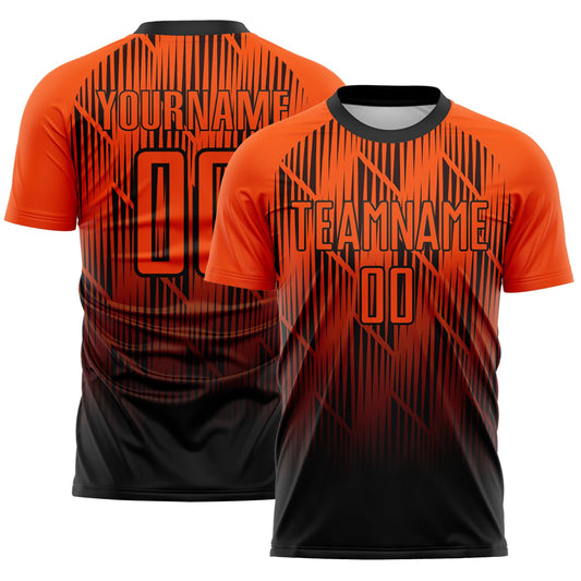 Custom Black-Orange Spiked Sharp Lines Gradient Sublimation Soccer Uniform Jersey - Main View