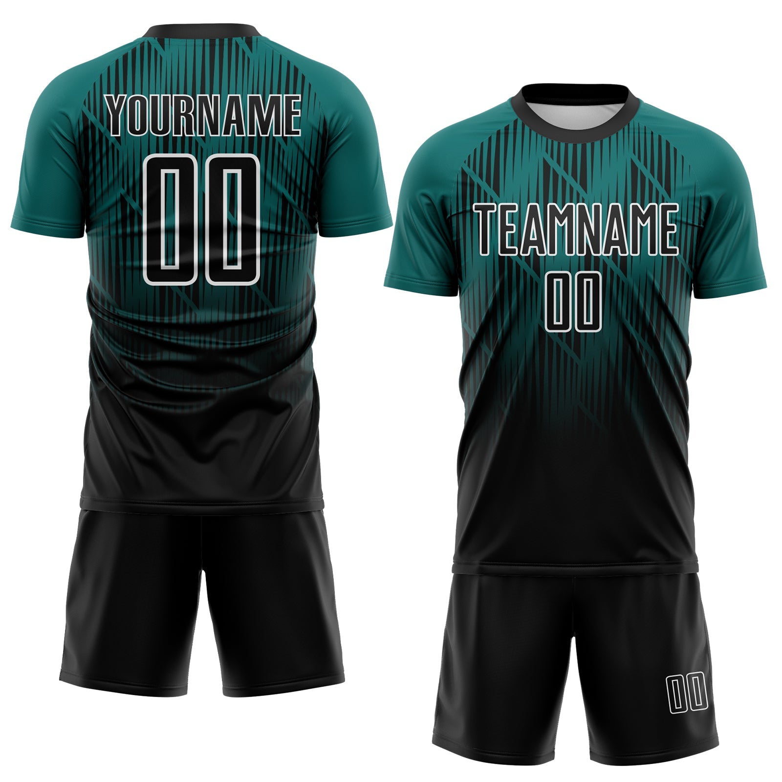 Custom Black Teal-White Spiked Sharp Lines Gradient Sublimation Soccer Uniform Jersey view 2