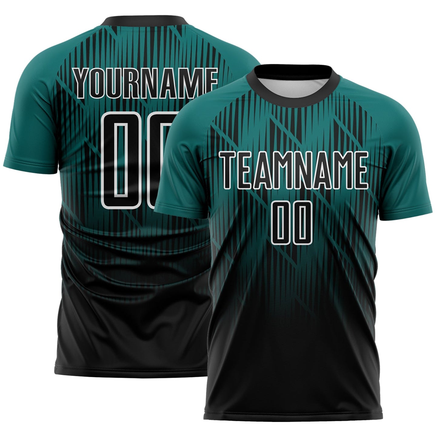 Custom Black Teal-White Spiked Sharp Lines Gradient Sublimation Soccer Uniform Jersey - Main View
