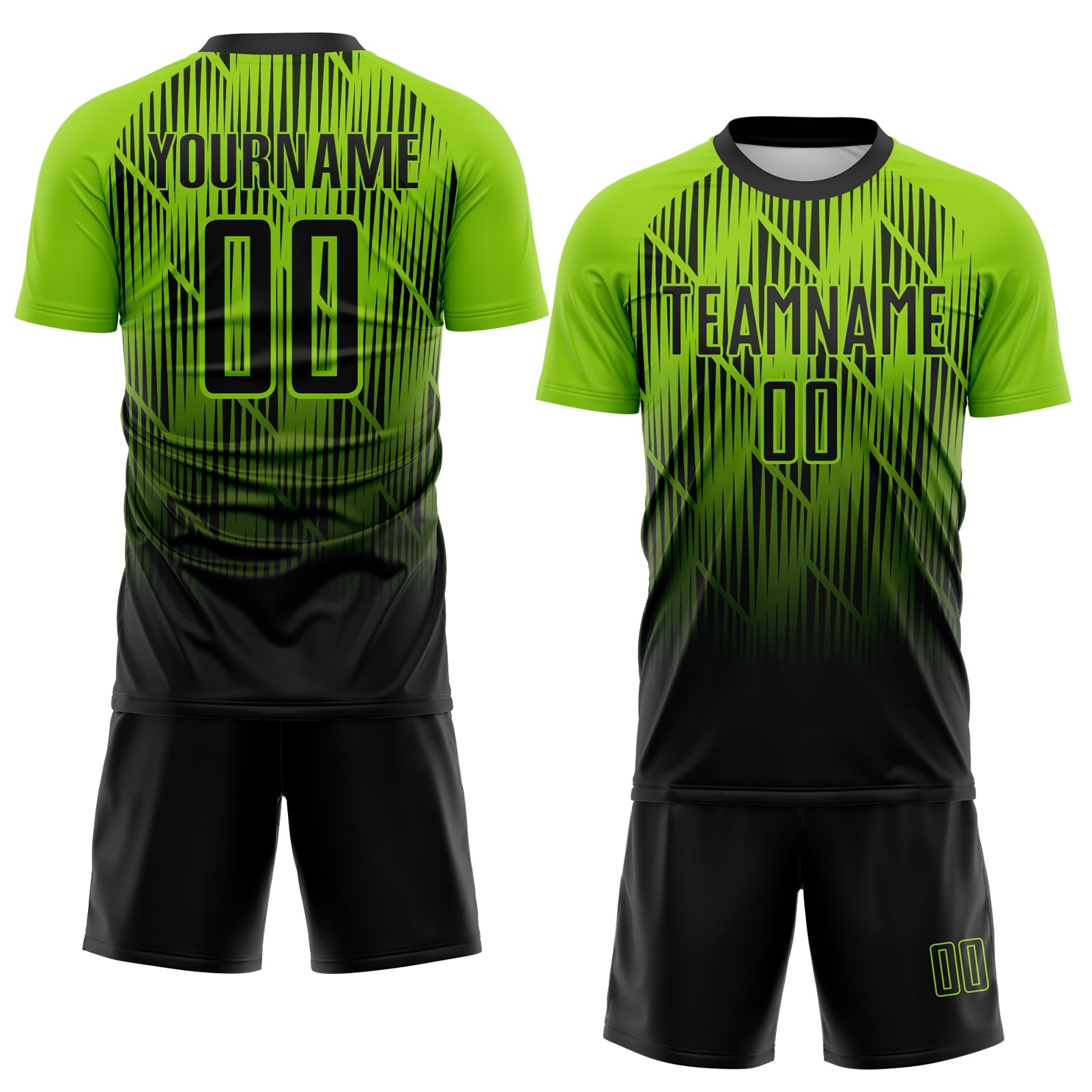 Custom Black-Neon Green Spiked Sharp Lines Gradient Sublimation Soccer Uniform Jersey view 2