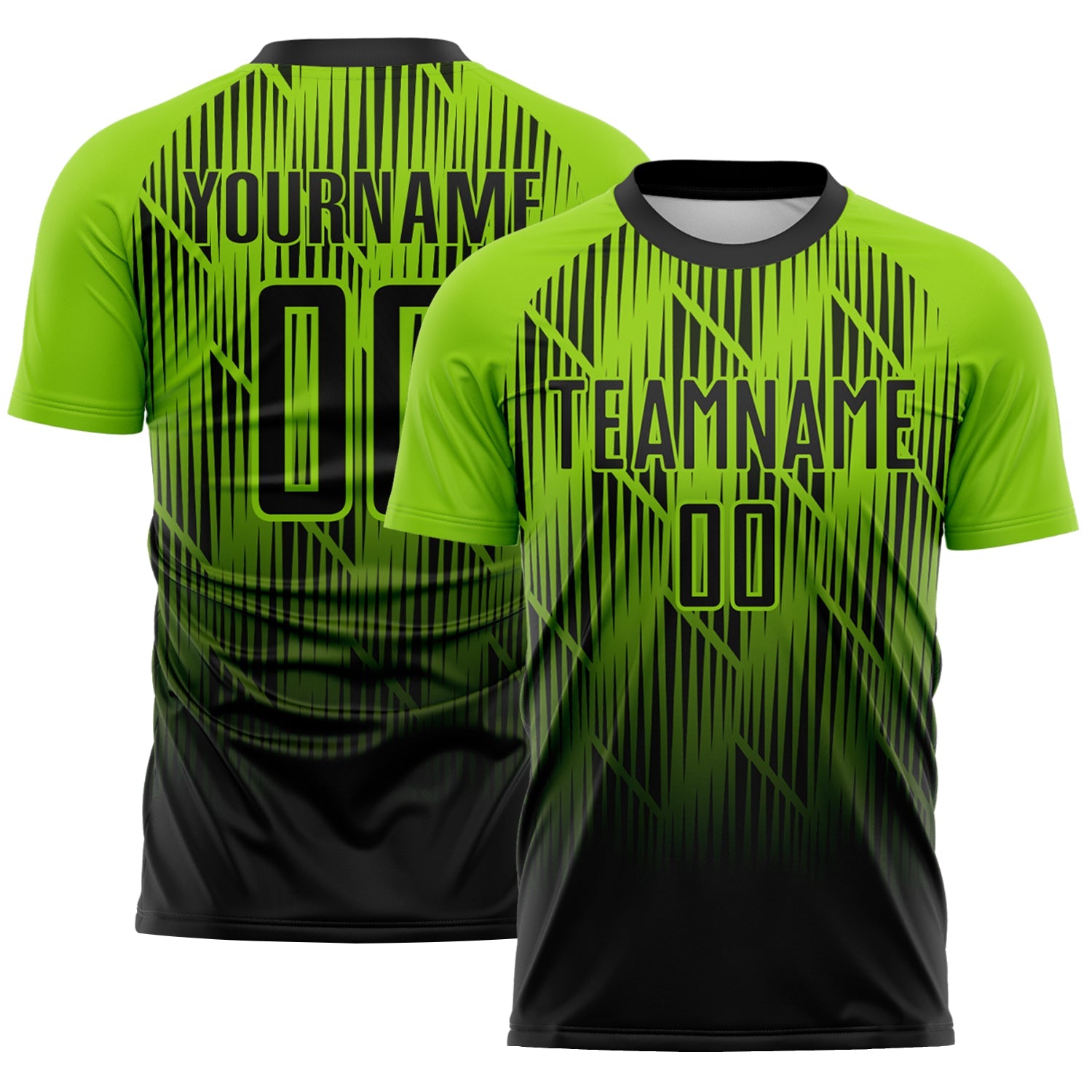 Custom Black-Neon Green Spiked Sharp Lines Gradient Sublimation Soccer Uniform Jersey - Main View