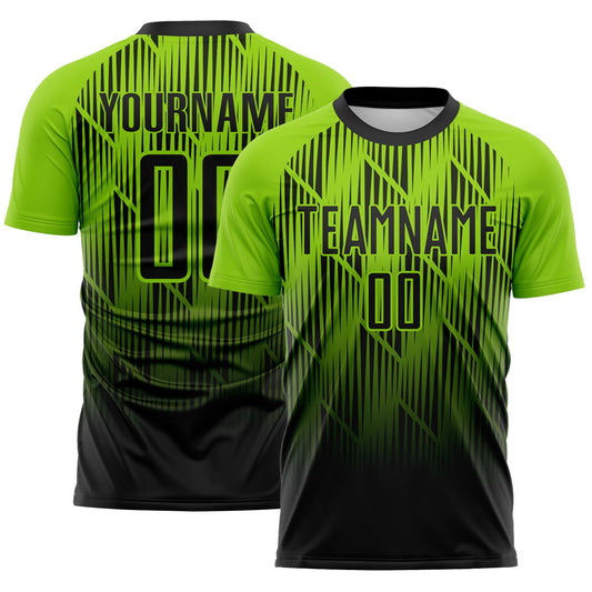 Custom Black-Neon Green Spiked Sharp Lines Gradient Sublimation Soccer Uniform Jersey - Main View