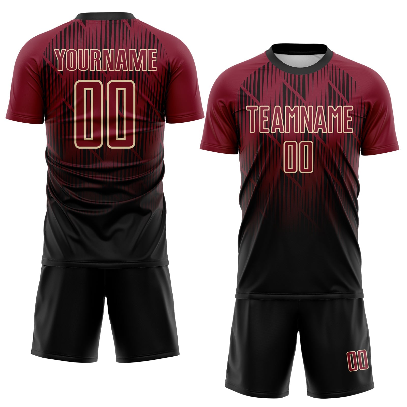 Custom Black Crimson-Cream Spiked Sharp Lines Gradient Sublimation Soccer Uniform Jersey view 2