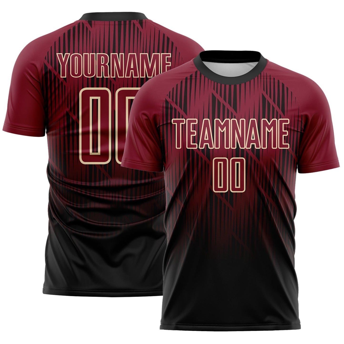 Custom Black Crimson-Cream Spiked Sharp Lines Gradient Sublimation Soccer Uniform Jersey - Main View