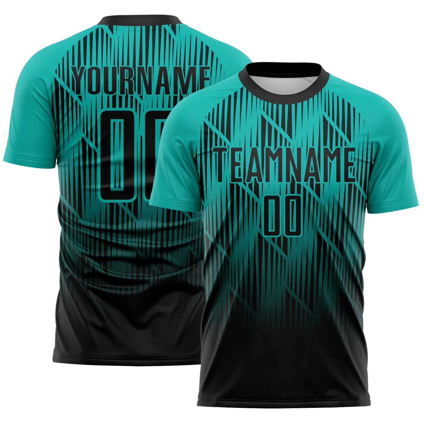 Custom Black-Aqua Spiked Sharp Lines Gradient Sublimation Soccer Uniform Jersey - Main View