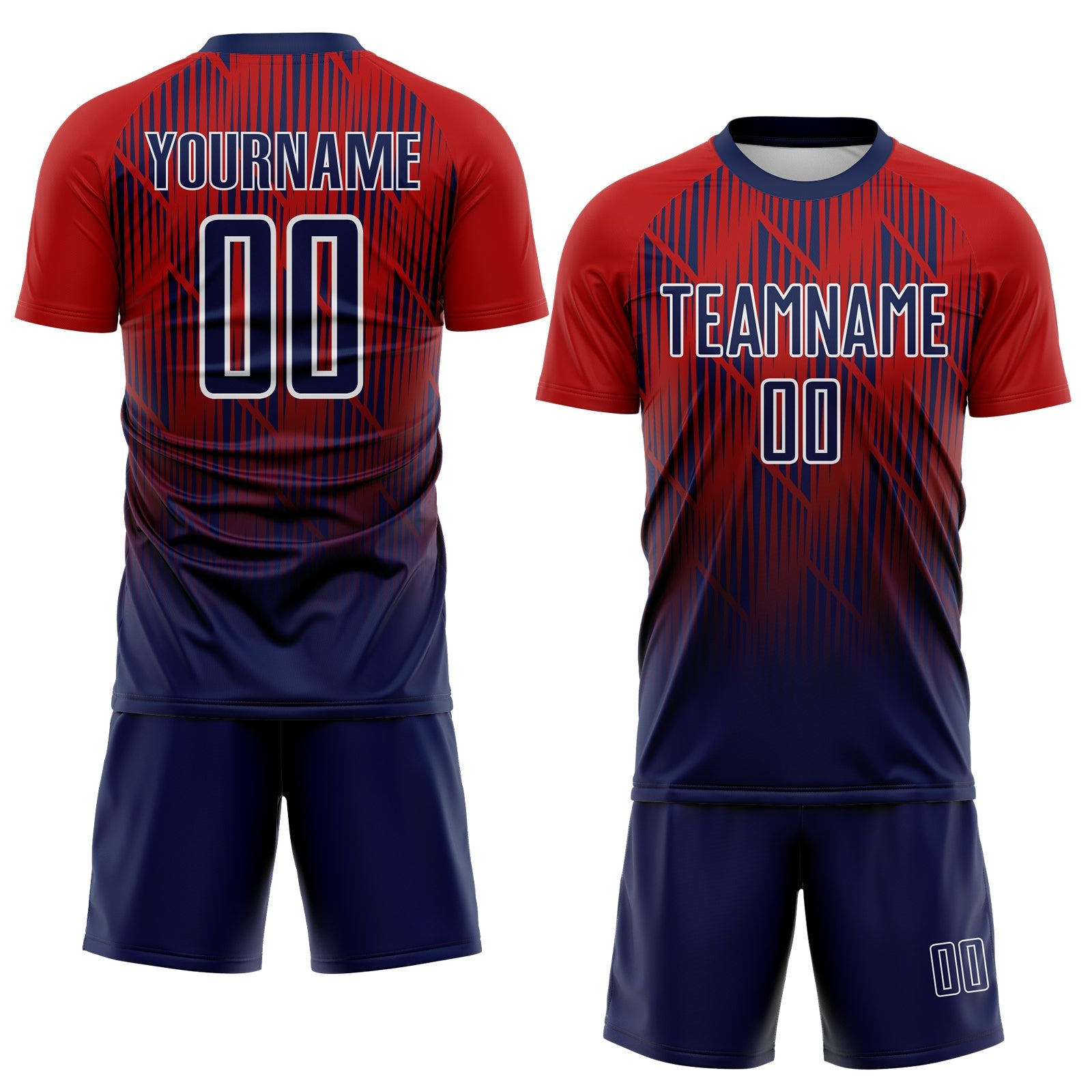 Custom Navy Red-White Spiked Sharp Lines Gradient Sublimation Soccer Uniform Jersey view 2