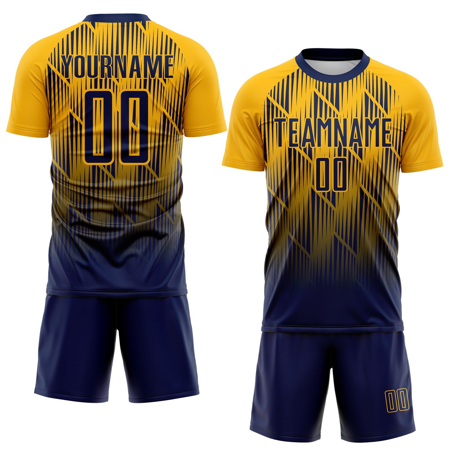 Custom Navy-Gold Spiked Sharp Lines Gradient Sublimation Soccer Uniform Jersey view 2