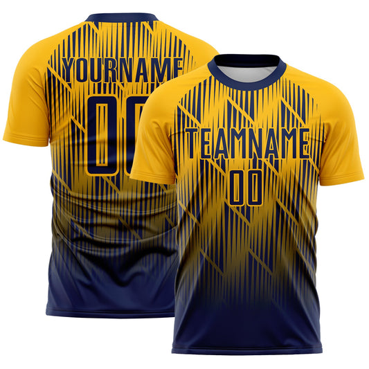 Custom Navy-Gold Spiked Sharp Lines Gradient Sublimation Soccer Uniform Jersey - Main View