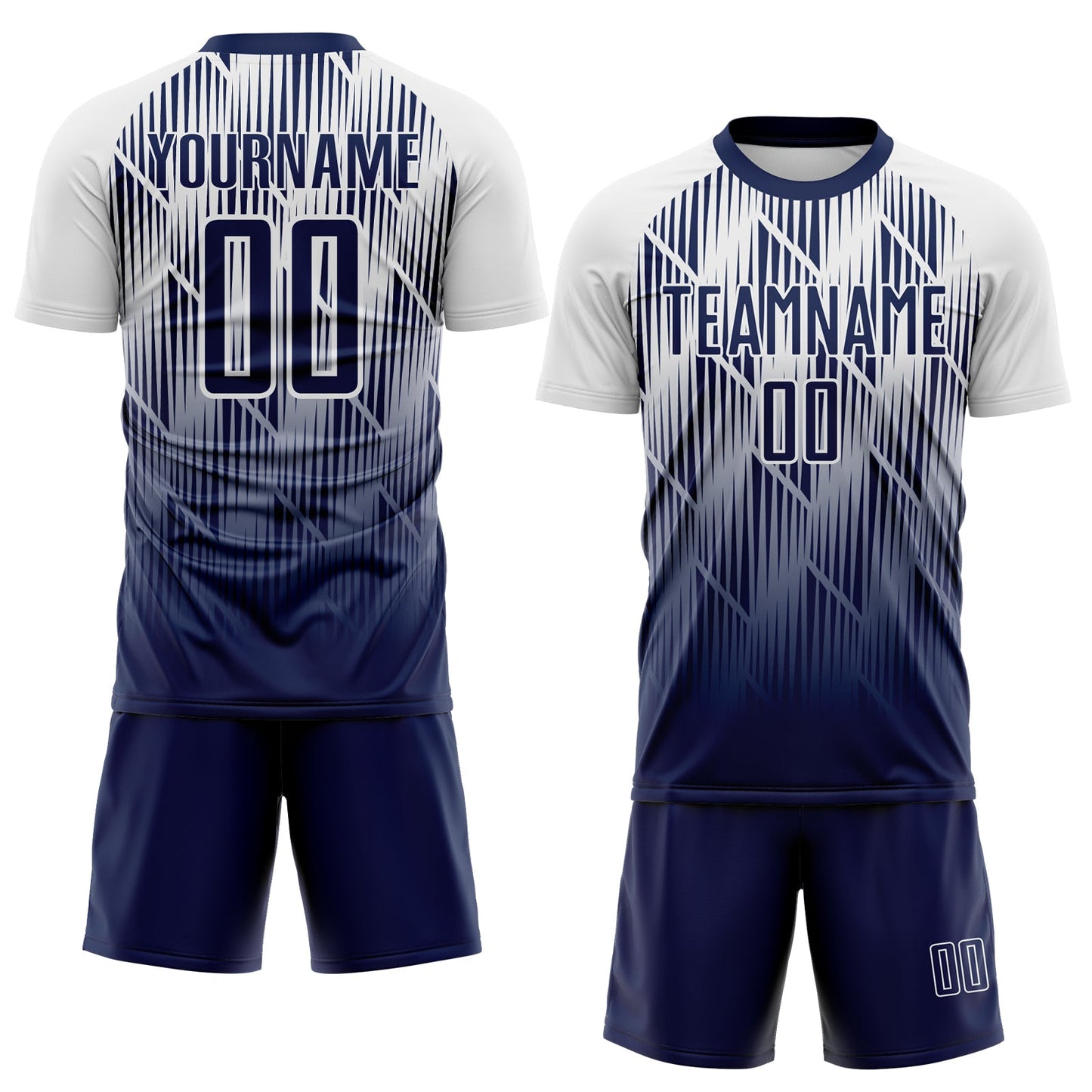Custom Navy-White Spiked Sharp Lines Gradient Sublimation Soccer Uniform Jersey view 2
