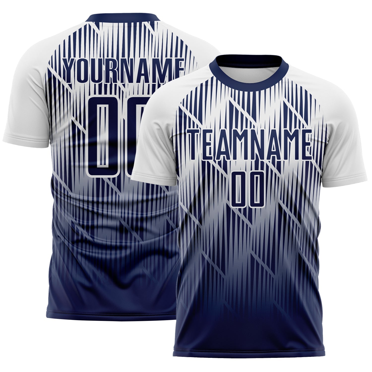 Custom Navy-White Spiked Sharp Lines Gradient Sublimation Soccer Uniform Jersey - Main View