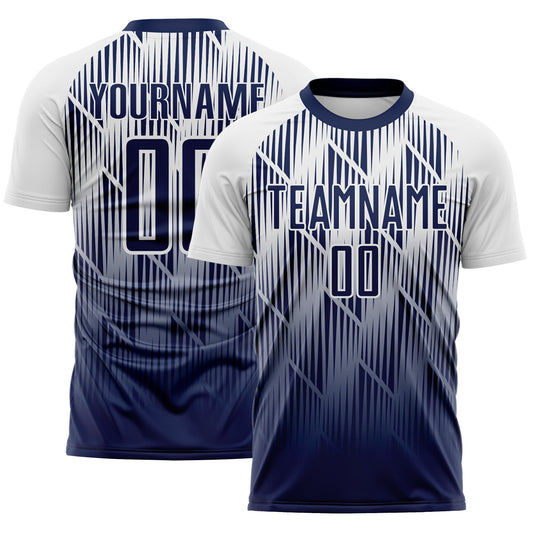 Custom Navy-White Spiked Sharp Lines Gradient Sublimation Soccer Uniform Jersey - Main View