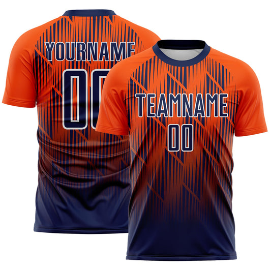 Custom Navy Orange-White Spiked Sharp Lines Gradient Sublimation Soccer Uniform Jersey - Main View