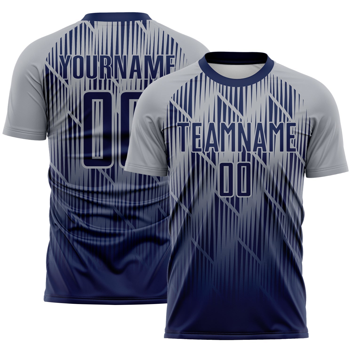 Custom Navy-Gray Spiked Sharp Lines Gradient Sublimation Soccer Uniform Jersey - Main View