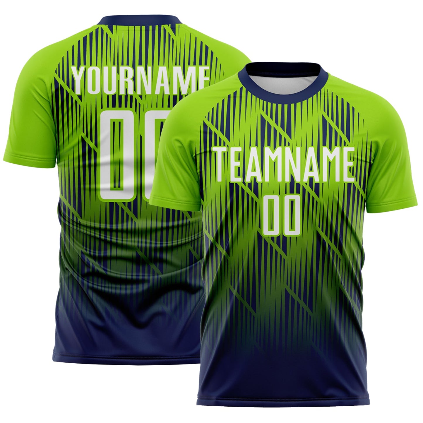 Custom Navy White-Neon Green Spiked Sharp Lines Gradient Sublimation Soccer Uniform Jersey - Main View