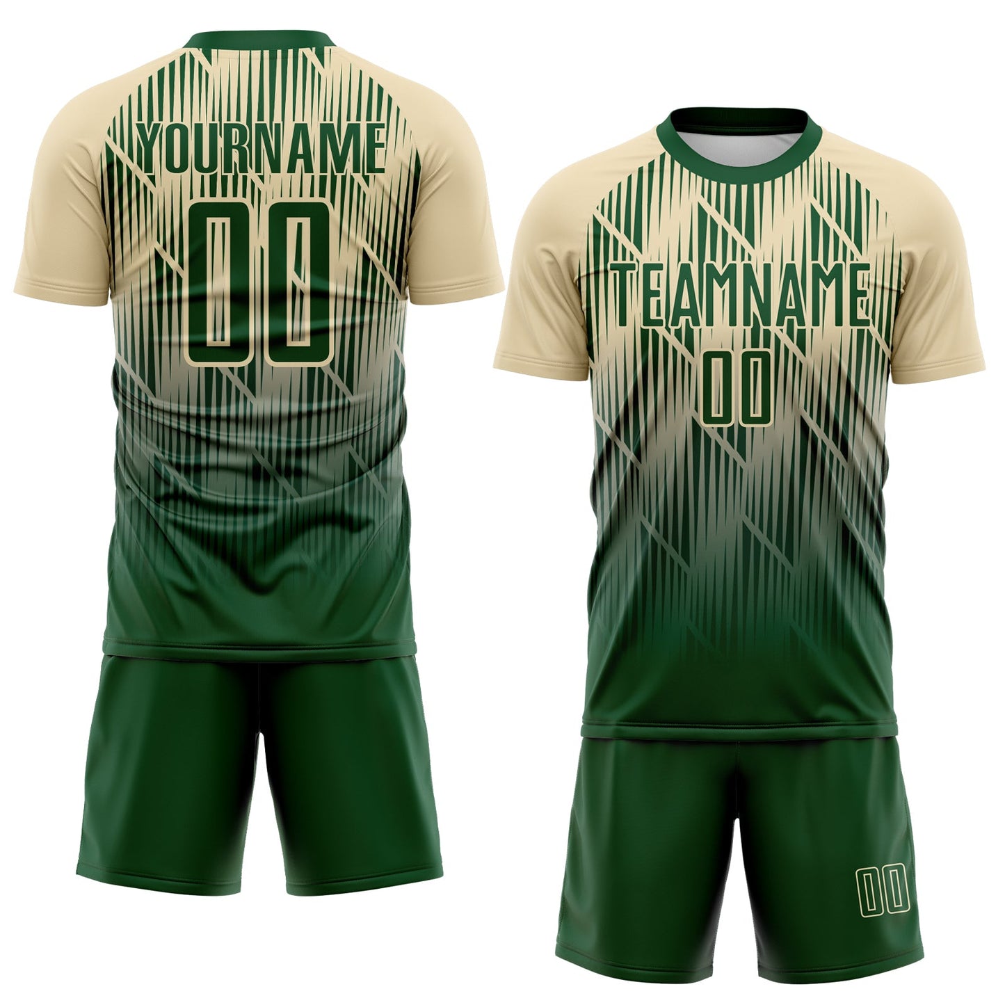 Custom Green-Cream Spiked Sharp Lines Gradient Sublimation Soccer Uniform Jersey view 2