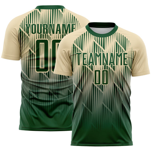 Custom Green-Cream Spiked Sharp Lines Gradient Sublimation Soccer Uniform Jersey - Main View