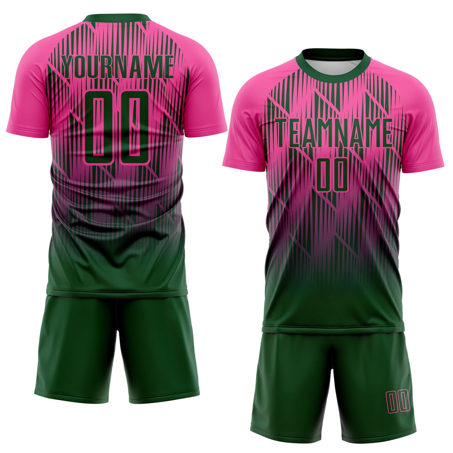 Custom Green-Pink Spiked Sharp Lines Gradient Sublimation Soccer Uniform Jersey view 2