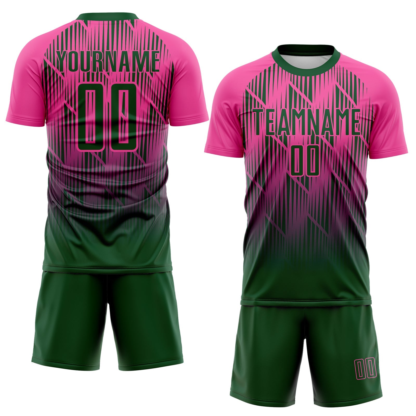 Custom Green-Pink Spiked Sharp Lines Gradient Sublimation Soccer Uniform Jersey view 2