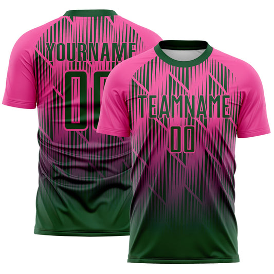 Custom Green-Pink Spiked Sharp Lines Gradient Sublimation Soccer Uniform Jersey - Main View