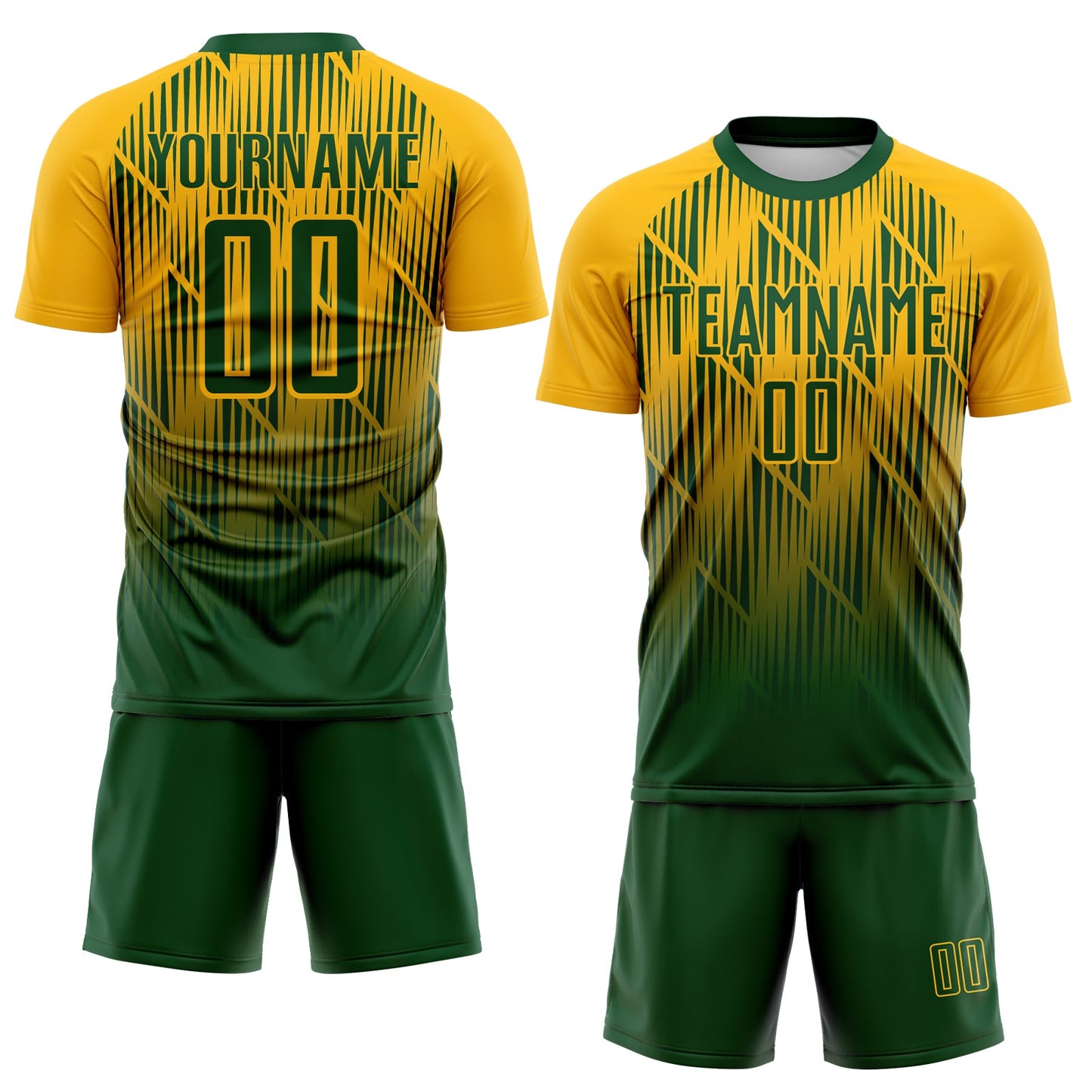 Custom Green-Gold Spiked Sharp Lines Gradient Sublimation Soccer Uniform Jersey view 2
