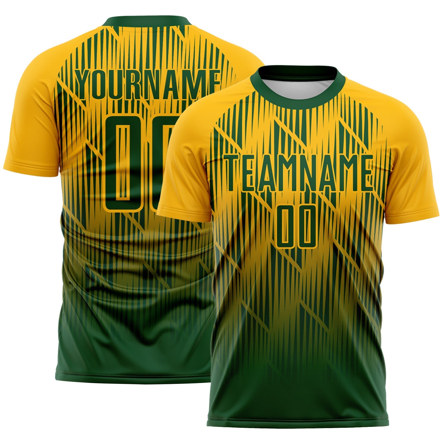 Custom Green-Gold Spiked Sharp Lines Gradient Sublimation Soccer Uniform Jersey - Main View