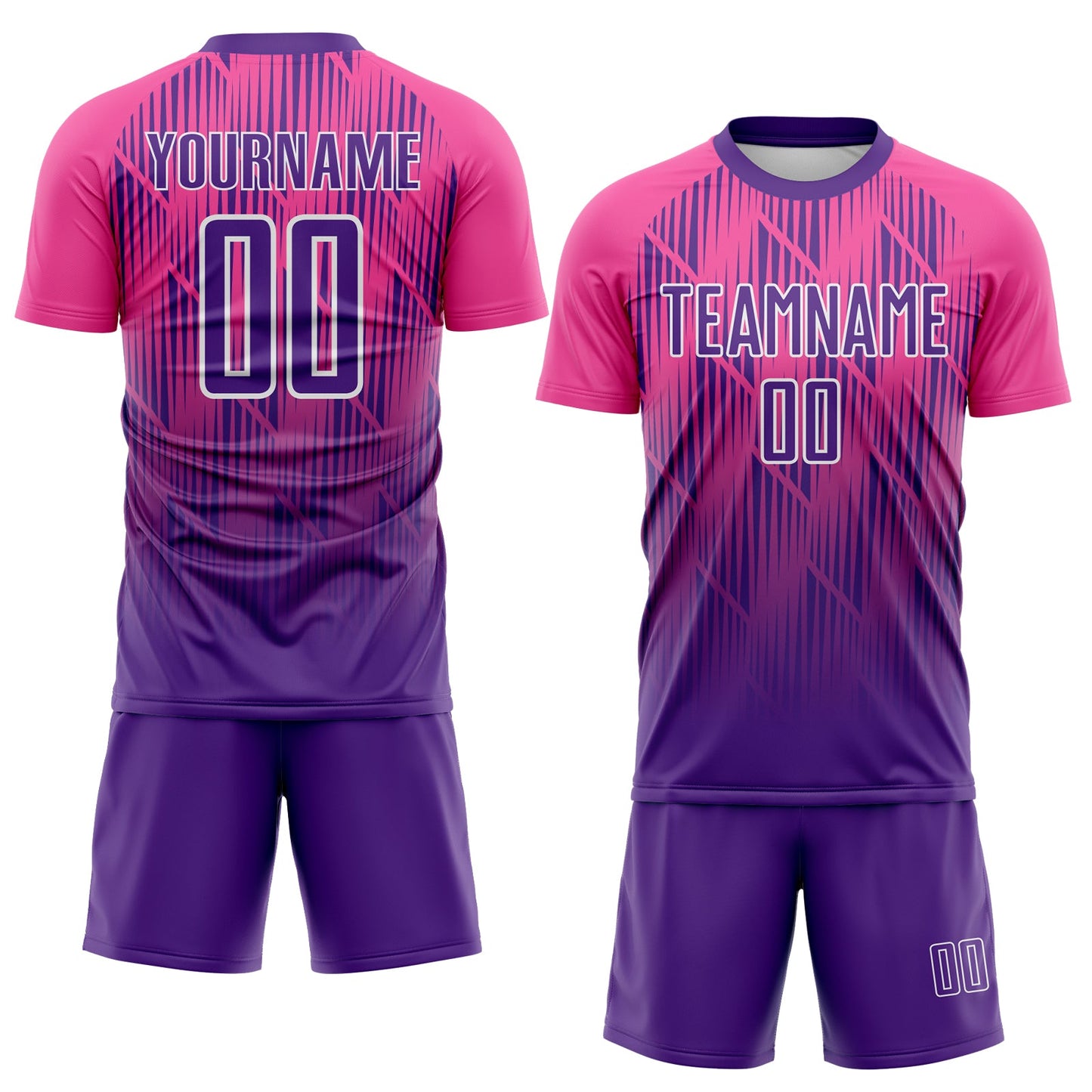 Custom Purple Pink-White Spiked Sharp Lines Gradient Sublimation Soccer Uniform Jersey view 2