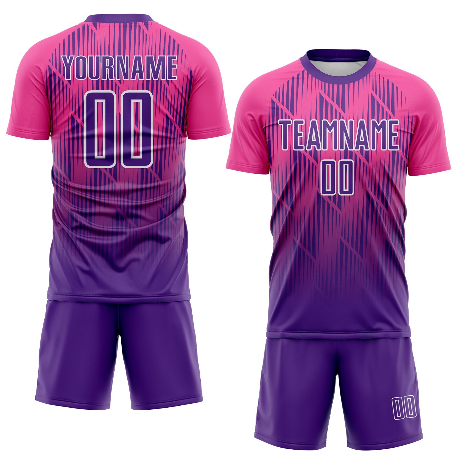 Custom Purple Pink-White Spiked Sharp Lines Gradient Sublimation Soccer Uniform Jersey view 2